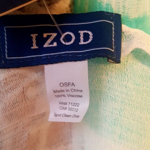 IZOD Teal Blue and White Striped Viscose Scarf - Picture 5 of 5